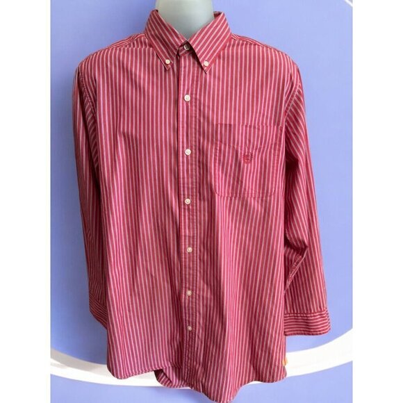Ralph Lauren Chaps Men Red Striped Long Sleeved Collared Button Down Shirt Large - Picture 2 of 7